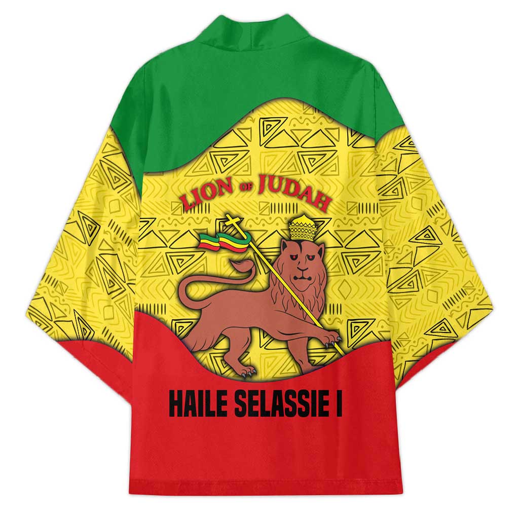 Haile Selassie I Kimono Ethiopia Lion of Judah and Conquering Lion Pattern Tribute - Wonder Print Shop