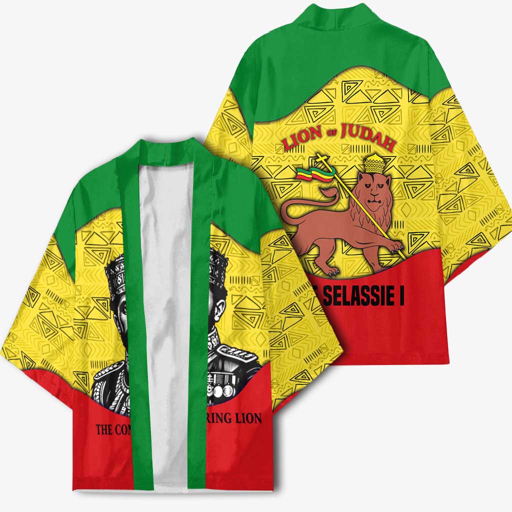 Haile Selassie I Kimono Ethiopia Lion of Judah and Conquering Lion Pattern Tribute - Wonder Print Shop