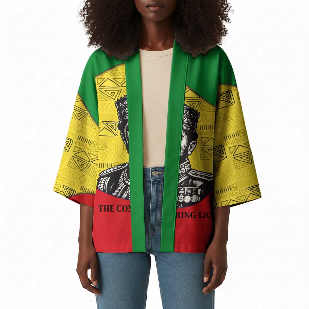 Haile Selassie I Kimono Ethiopia Lion of Judah and Conquering Lion Pattern Tribute - Wonder Print Shop