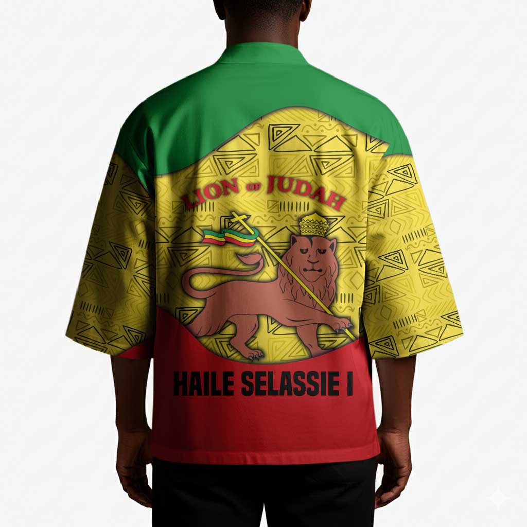 Haile Selassie I Kimono Ethiopia Lion of Judah and Conquering Lion Pattern Tribute - Wonder Print Shop