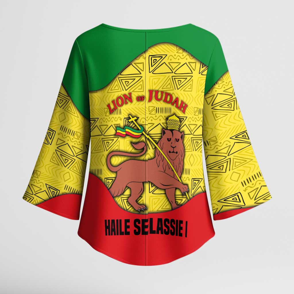 Haile Selassie I Kimono Sleeve Blouse Ethiopia Lion of Judah and Conquering Lion Pattern Tribute - Wonder Print Shop