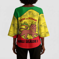 Haile Selassie I Kimono Sleeve Blouse Ethiopia Lion of Judah and Conquering Lion Pattern Tribute - Wonder Print Shop