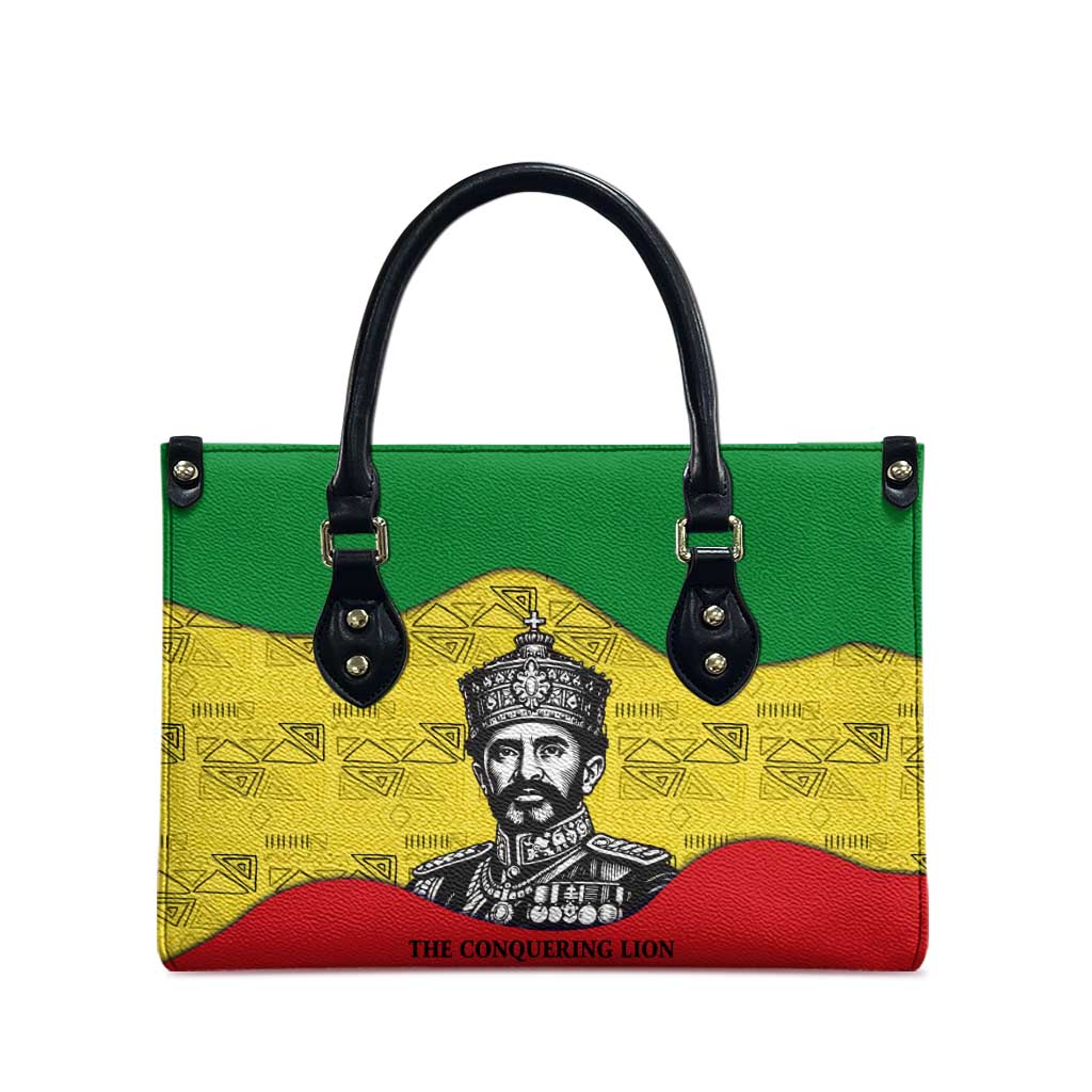 Haile Selassie I Leather Bag Ethiopia Lion of Judah and Conquering Lion Pattern Tribute - Wonder Print Shop