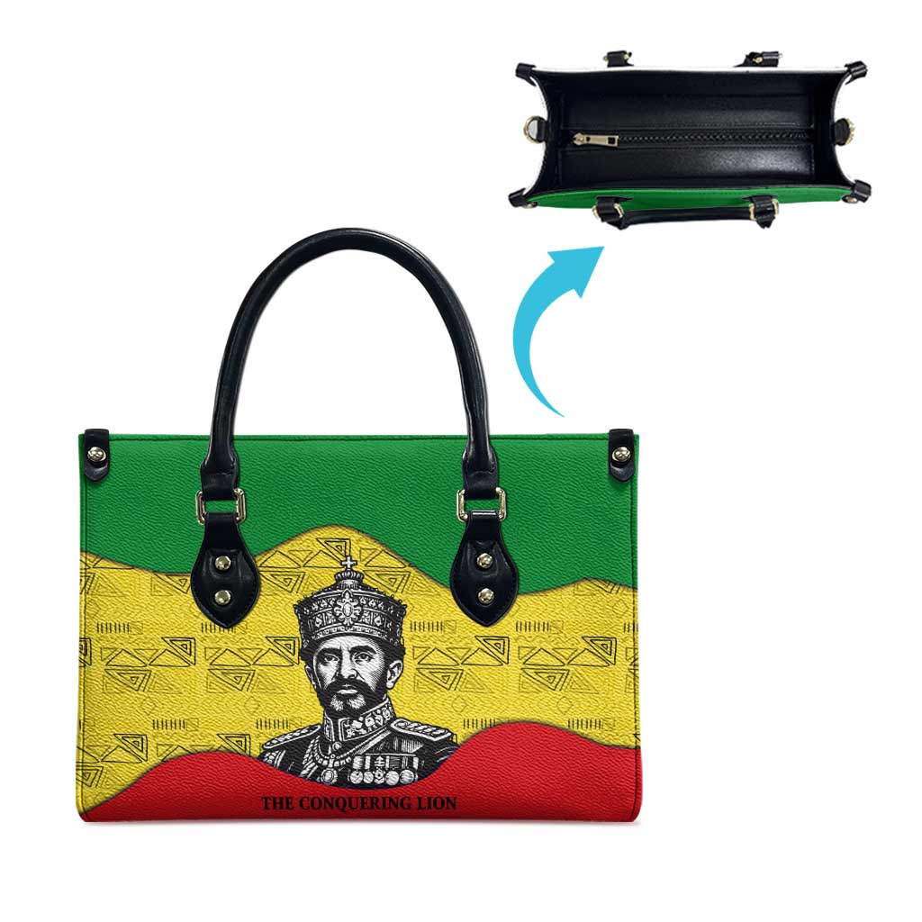 Haile Selassie I Leather Bag Ethiopia Lion of Judah and Conquering Lion Pattern Tribute - Wonder Print Shop