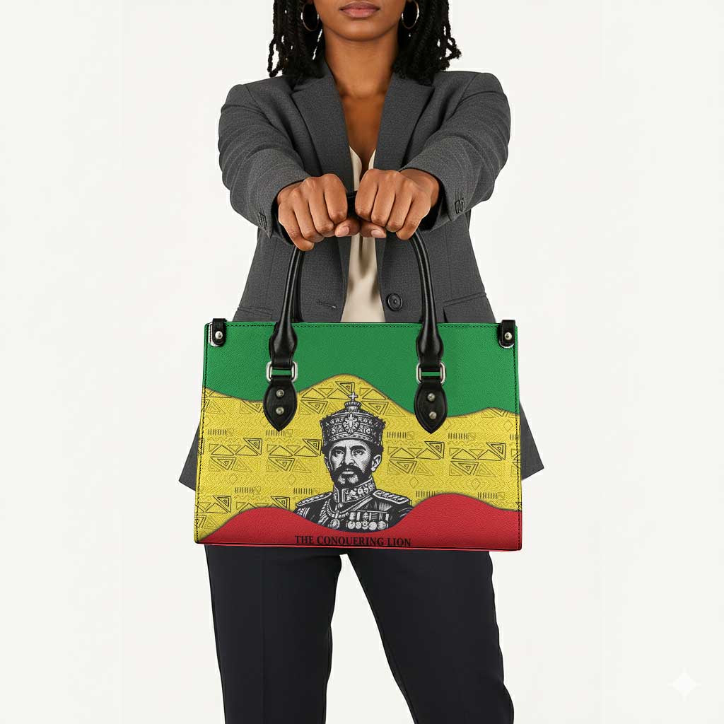 Haile Selassie I Leather Bag Ethiopia Lion of Judah and Conquering Lion Pattern Tribute - Wonder Print Shop
