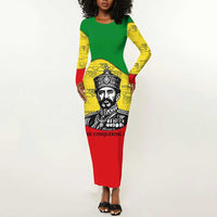 Haile Selassie I Long Sleeve Bodycon Dress Ethiopia Lion of Judah and Conquering Lion Pattern Tribute - Wonder Print Shop