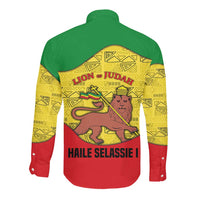 Haile Selassie I Long Sleeve Button Shirt Ethiopia Lion of Judah and Conquering Lion Pattern Tribute - Wonder Print Shop