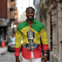 Haile Selassie I Long Sleeve Button Shirt Ethiopia Lion of Judah and Conquering Lion Pattern Tribute - Wonder Print Shop