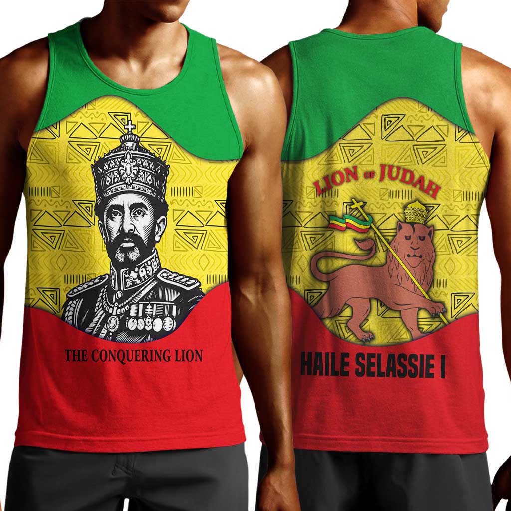 Haile Selassie I Men Tank Top Ethiopia Lion of Judah and Conquering Lion Pattern Tribute - Wonder Print Shop