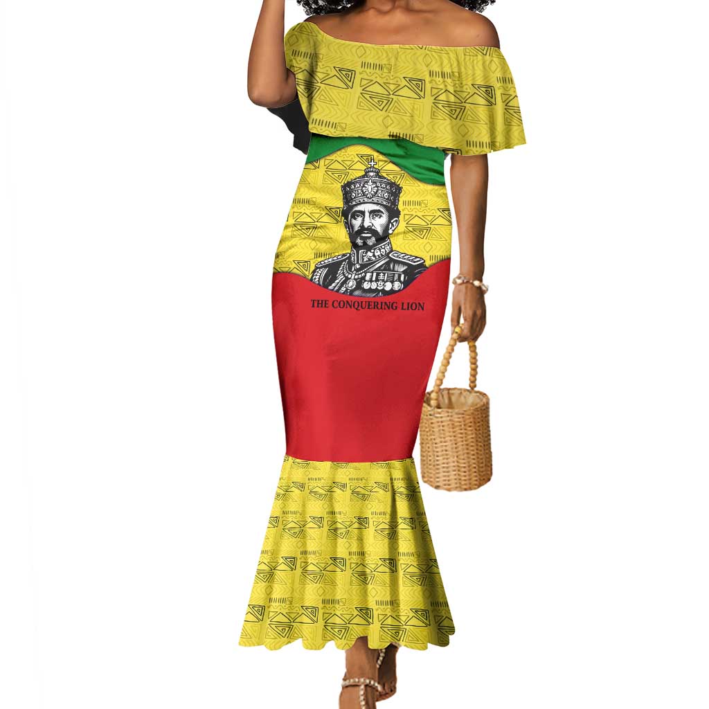 Haile Selassie I Mermaid Dress Ethiopia Lion of Judah and Conquering Lion Pattern Tribute - Wonder Print Shop