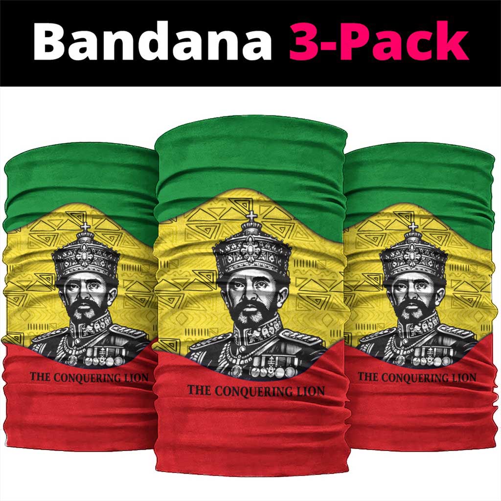 Haile Selassie I Neck Gaiter Ethiopia Lion of Judah and Conquering Lion Pattern Tribute - Wonder Print Shop
