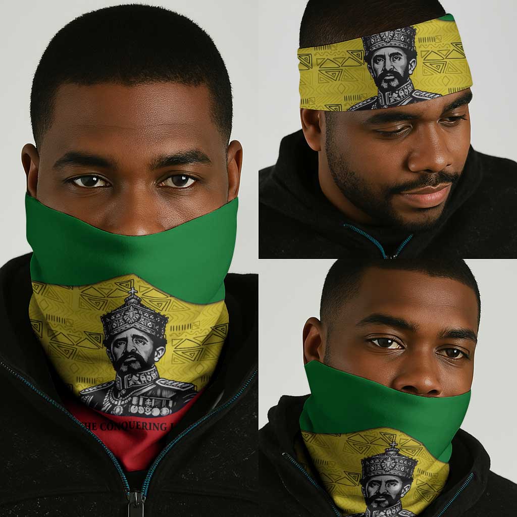 Haile Selassie I Neck Gaiter Ethiopia Lion of Judah and Conquering Lion Pattern Tribute - Wonder Print Shop