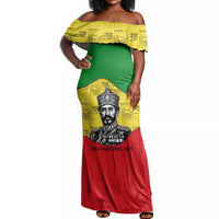 Haile Selassie I Off Shoulder Maxi Dress Ethiopia Lion of Judah and Conquering Lion Pattern Tribute - Wonder Print Shop