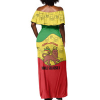 Haile Selassie I Off Shoulder Maxi Dress Ethiopia Lion of Judah and Conquering Lion Pattern Tribute - Wonder Print Shop