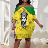 Haile Selassie I Off Shoulder Short Dress Ethiopia Lion of Judah and Conquering Lion Pattern Tribute - Wonder Print Shop