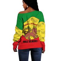 Haile Selassie I Off Shoulder Sweater Ethiopia Lion of Judah and Conquering Lion Pattern Tribute - Wonder Print Shop