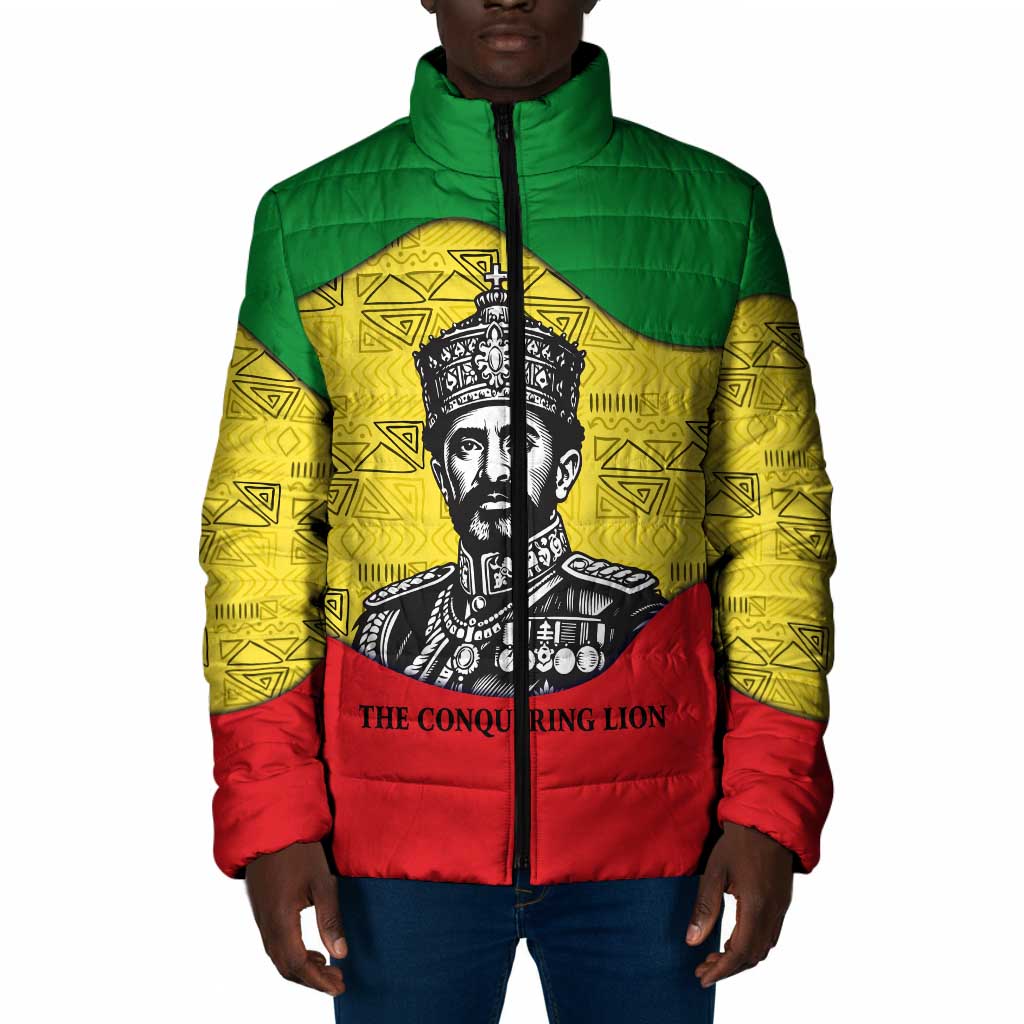 Haile Selassie I Padded Jacket Ethiopia Lion of Judah and Conquering Lion Pattern Tribute - Wonder Print Shop