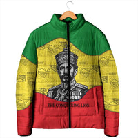 Haile Selassie I Padded Jacket Ethiopia Lion of Judah and Conquering Lion Pattern Tribute - Wonder Print Shop