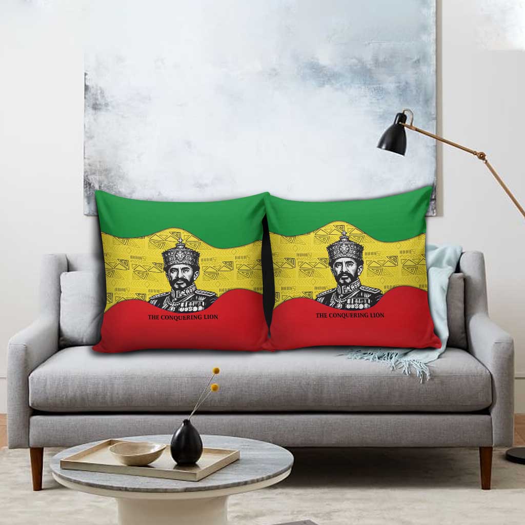 Haile Selassie I Pillow Cover Ethiopia Lion of Judah and Conquering Lion Pattern Tribute - Wonder Print Shop