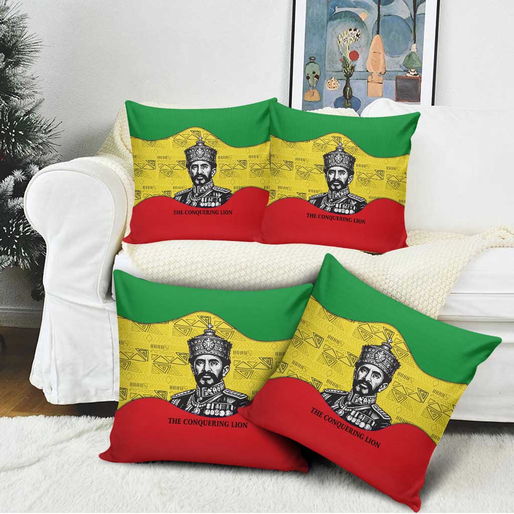 Haile Selassie I Pillow Cover Ethiopia Lion of Judah and Conquering Lion Pattern Tribute - Wonder Print Shop
