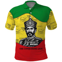 Haile Selassie I Polo Shirt Ethiopia Lion of Judah and Conquering Lion Pattern Tribute - Wonder Print Shop