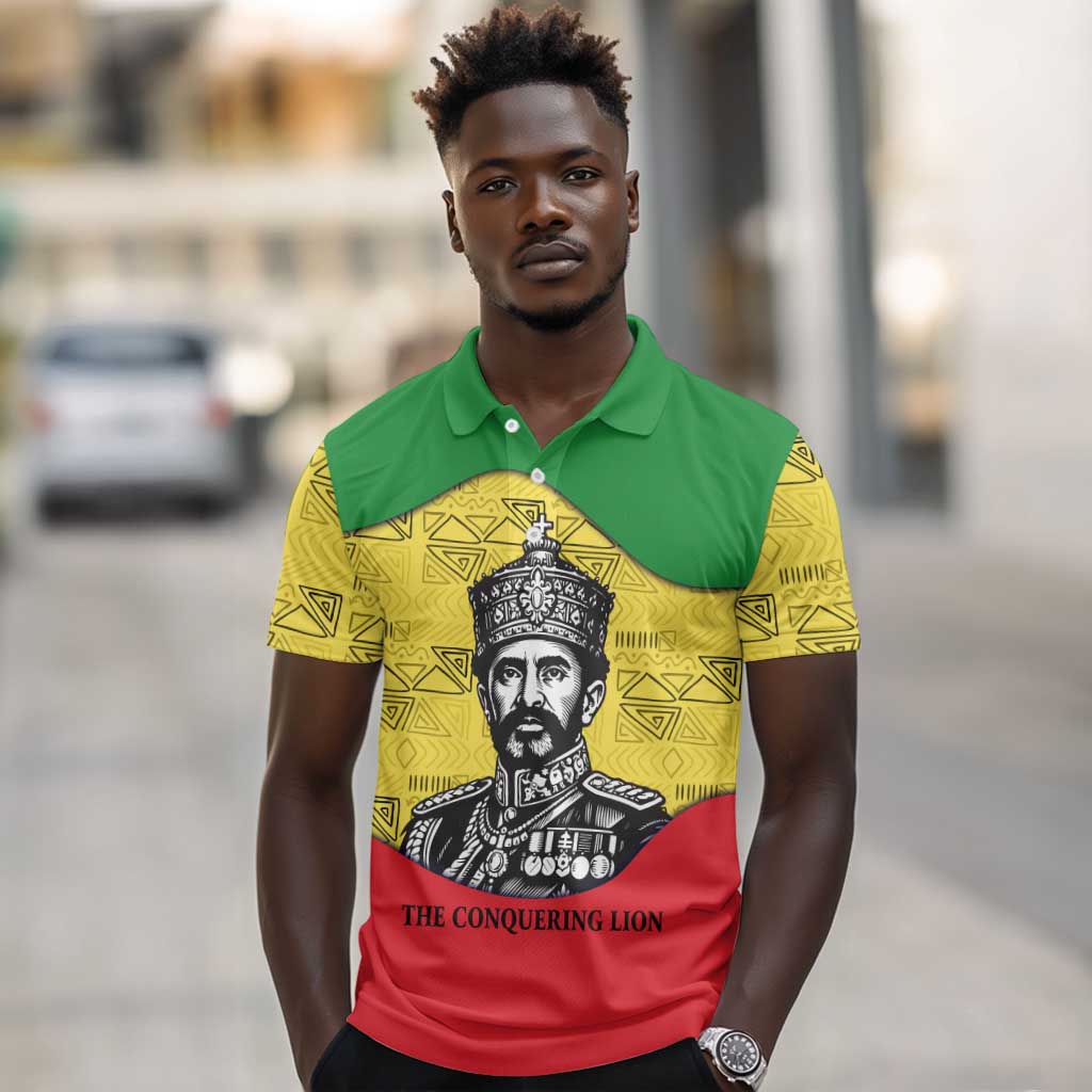 Haile Selassie I Polo Shirt Ethiopia Lion of Judah and Conquering Lion Pattern Tribute - Wonder Print Shop