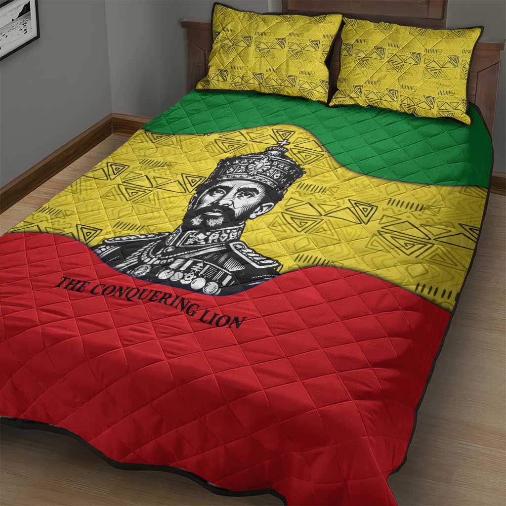 Haile Selassie I Quilt Bed Set Ethiopia Lion of Judah and Conquering Lion Pattern Tribute - Wonder Print Shop