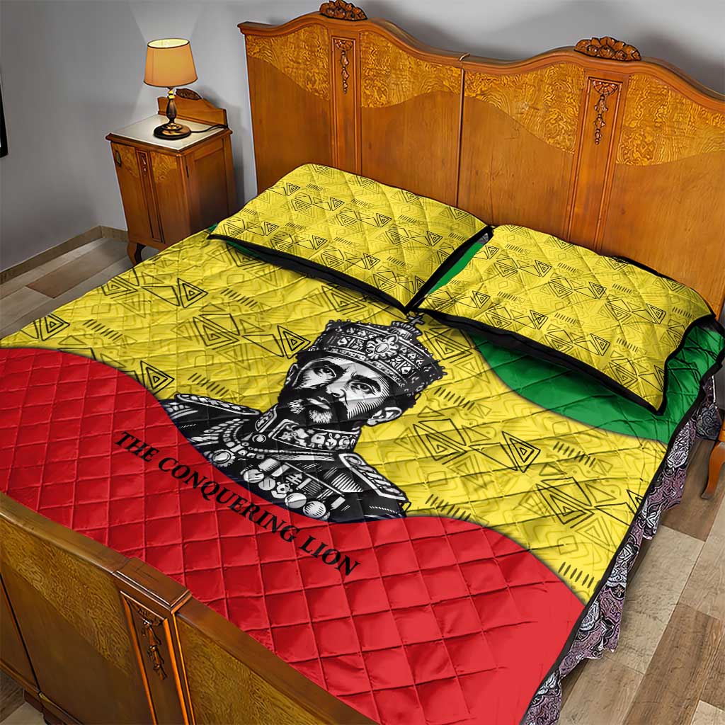 Haile Selassie I Quilt Bed Set Ethiopia Lion of Judah and Conquering Lion Pattern Tribute - Wonder Print Shop