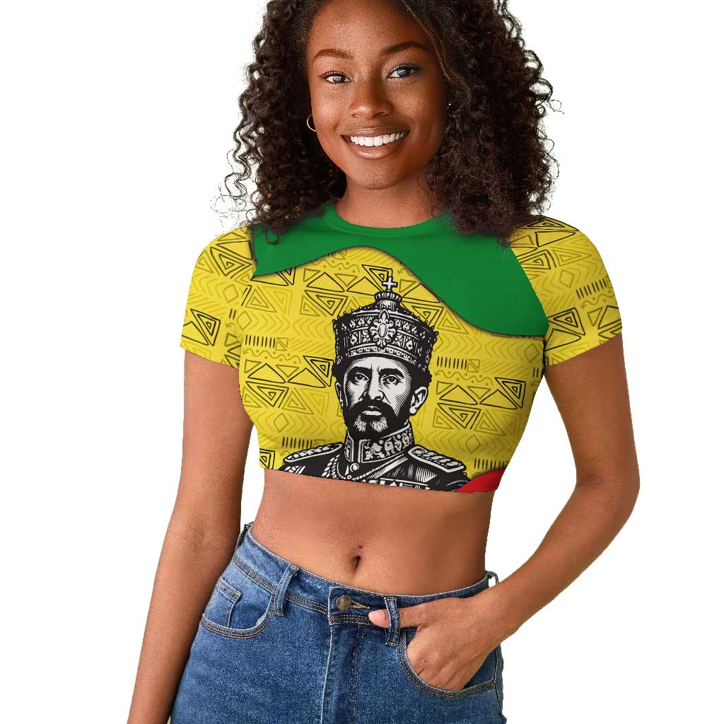 Haile Selassie I Raglan Cropped T shirt Ethiopia Lion of Judah and Conquering Lion Pattern Tribute - Wonder Print Shop