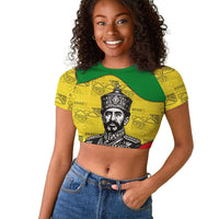 Haile Selassie I Raglan Cropped T shirt Ethiopia Lion of Judah and Conquering Lion Pattern Tribute - Wonder Print Shop