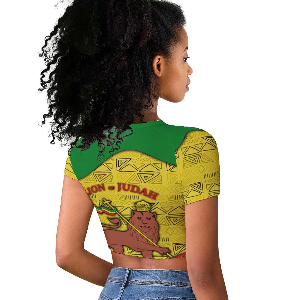 Haile Selassie I Raglan Cropped T shirt Ethiopia Lion of Judah and Conquering Lion Pattern Tribute - Wonder Print Shop