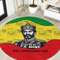 Haile Selassie I Round Carpet Ethiopia Lion of Judah and Conquering Lion Pattern Tribute - Wonder Print Shop