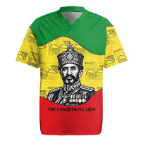 Haile Selassie I Rugby Jersey Ethiopia Lion of Judah and Conquering Lion Pattern Tribute - Wonder Print Shop