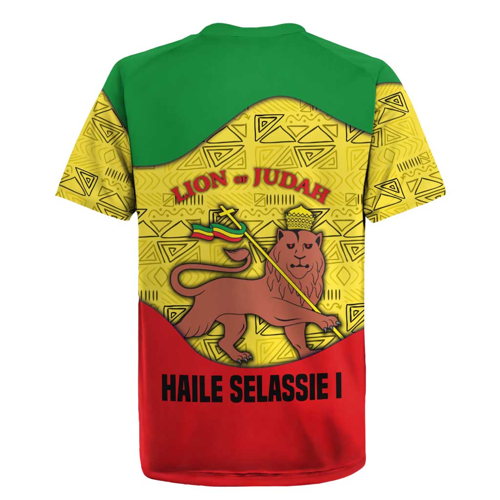 Haile Selassie I Rugby Jersey Ethiopia Lion of Judah and Conquering Lion Pattern Tribute - Wonder Print Shop