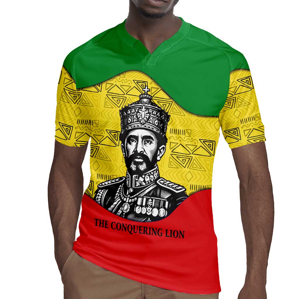 Haile Selassie I Rugby Jersey Ethiopia Lion of Judah and Conquering Lion Pattern Tribute - Wonder Print Shop
