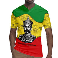 Haile Selassie I Rugby Jersey Ethiopia Lion of Judah and Conquering Lion Pattern Tribute - Wonder Print Shop