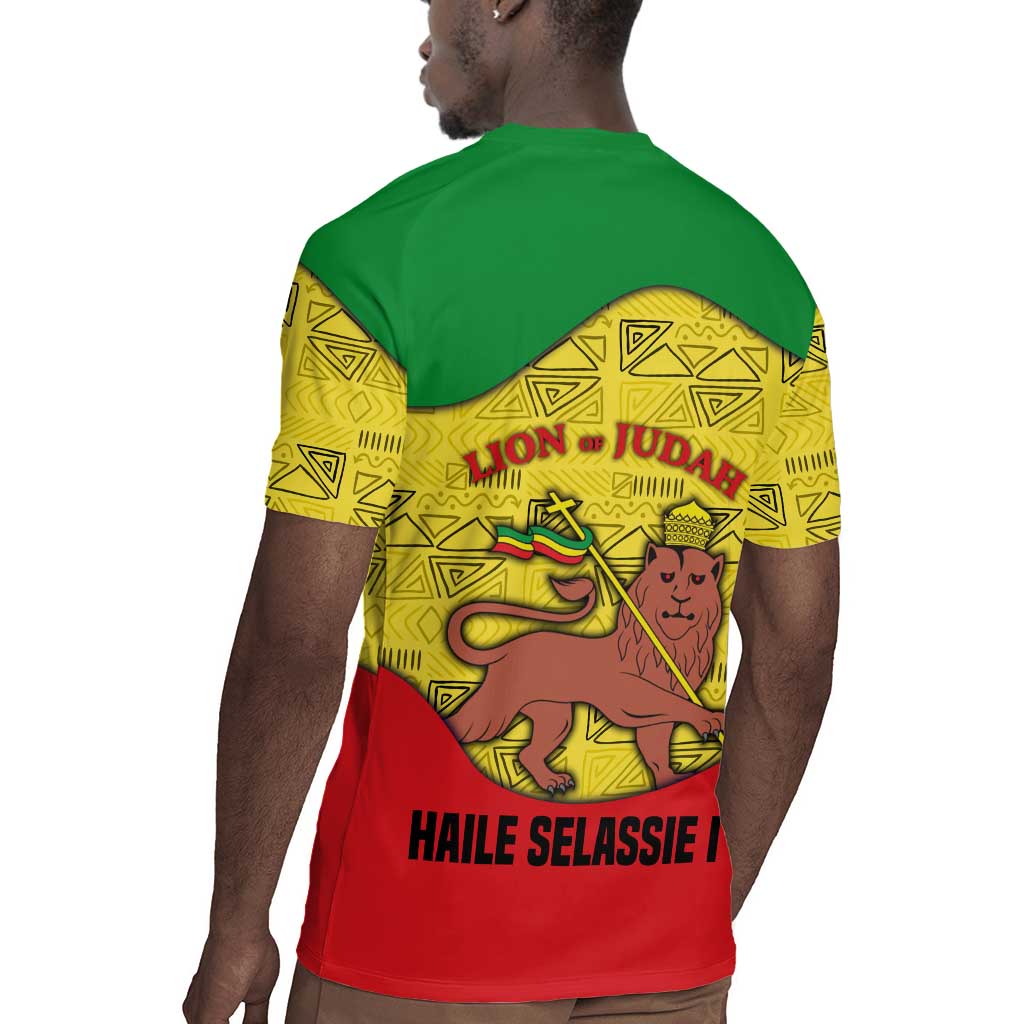 Haile Selassie I Rugby Jersey Ethiopia Lion of Judah and Conquering Lion Pattern Tribute - Wonder Print Shop