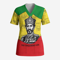 Haile Selassie I Scrub Top Ethiopia Lion of Judah and Conquering Lion Pattern Tribute - Wonder Print Shop