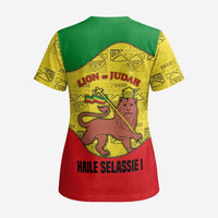 Haile Selassie I Scrub Top Ethiopia Lion of Judah and Conquering Lion Pattern Tribute - Wonder Print Shop