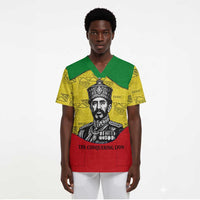 Haile Selassie I Scrub Top Ethiopia Lion of Judah and Conquering Lion Pattern Tribute - Wonder Print Shop
