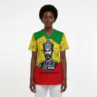 Haile Selassie I Scrub Top Ethiopia Lion of Judah and Conquering Lion Pattern Tribute - Wonder Print Shop