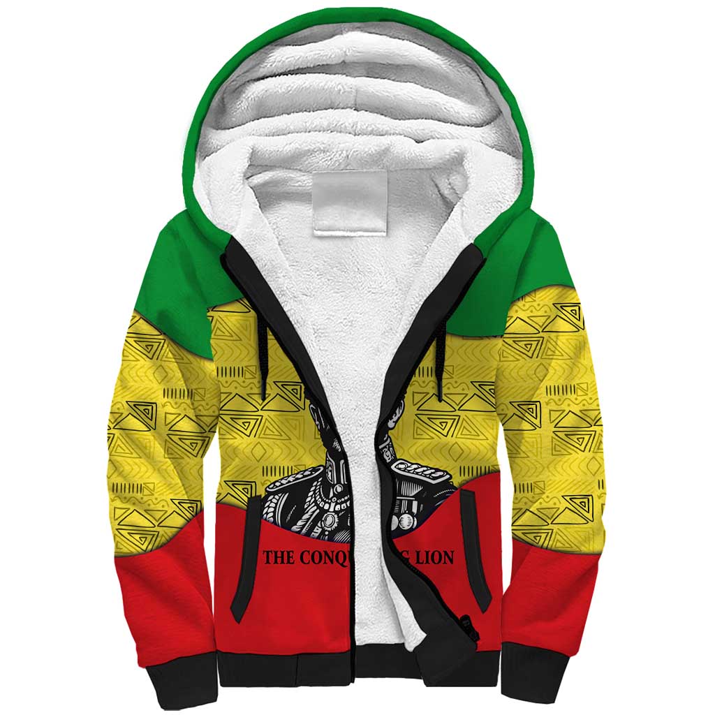 Haile Selassie I Sherpa Hoodie Ethiopia Lion of Judah and Conquering Lion Pattern Tribute - Wonder Print Shop