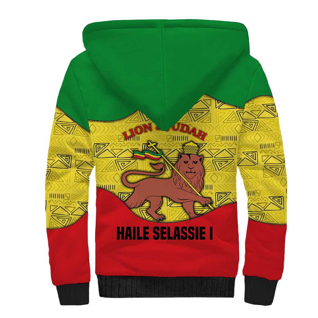 Haile Selassie I Sherpa Hoodie Ethiopia Lion of Judah and Conquering Lion Pattern Tribute - Wonder Print Shop