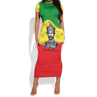 Haile Selassie I Short Sleeve Bodycon Dress Ethiopia Lion of Judah and Conquering Lion Pattern Tribute - Wonder Print Shop