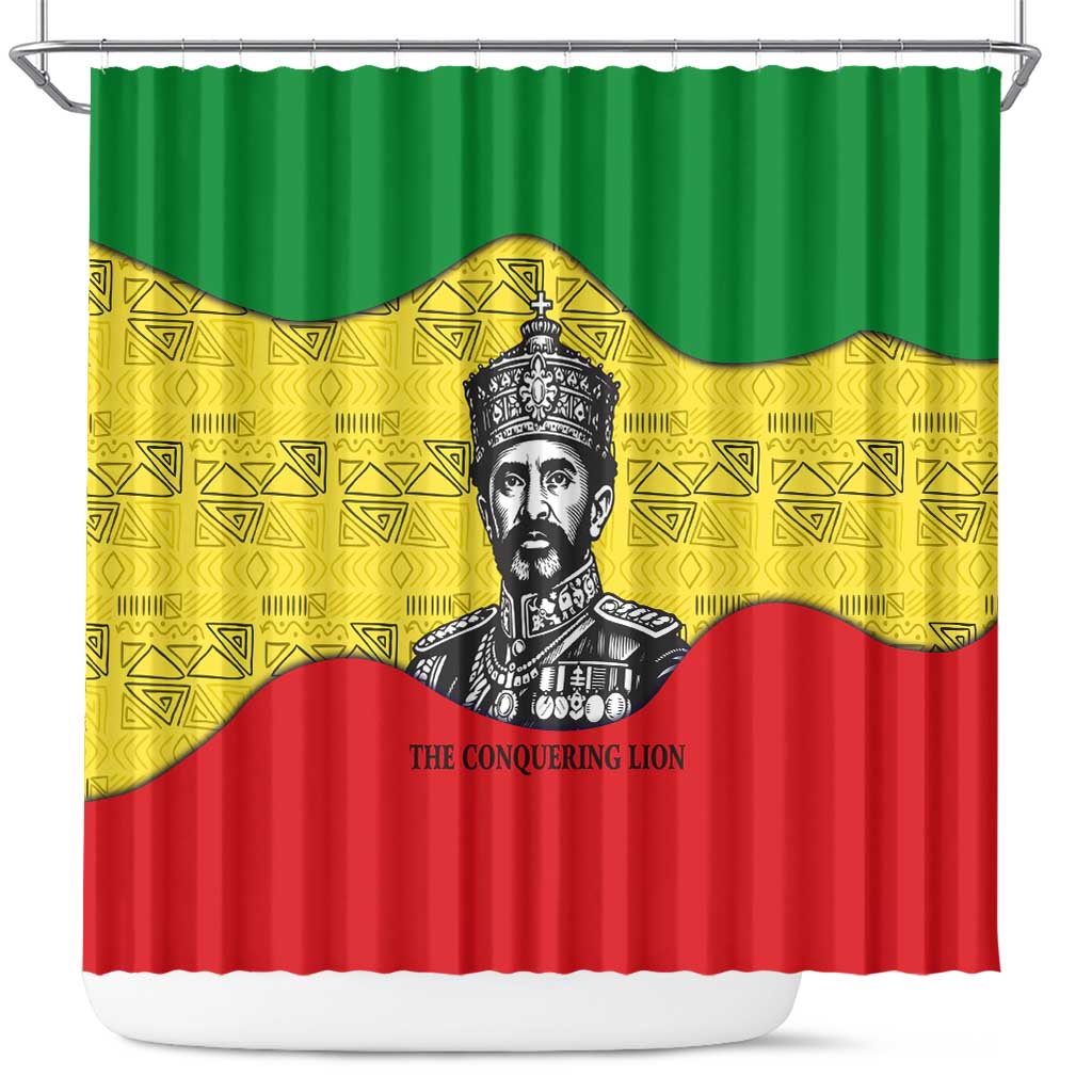 Haile Selassie I Shower Curtain Ethiopia Lion of Judah and Conquering Lion Pattern Tribute - Wonder Print Shop