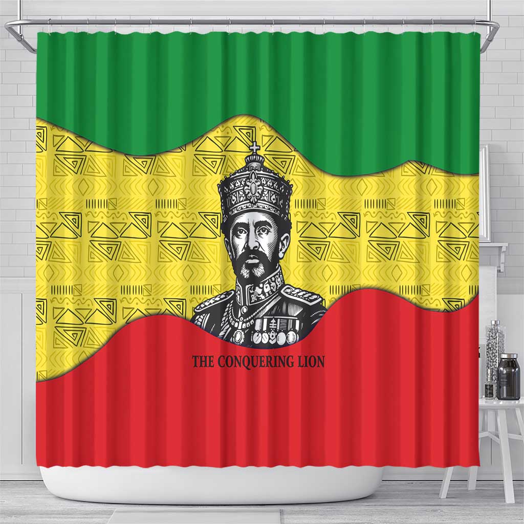 Haile Selassie I Shower Curtain Ethiopia Lion of Judah and Conquering Lion Pattern Tribute - Wonder Print Shop