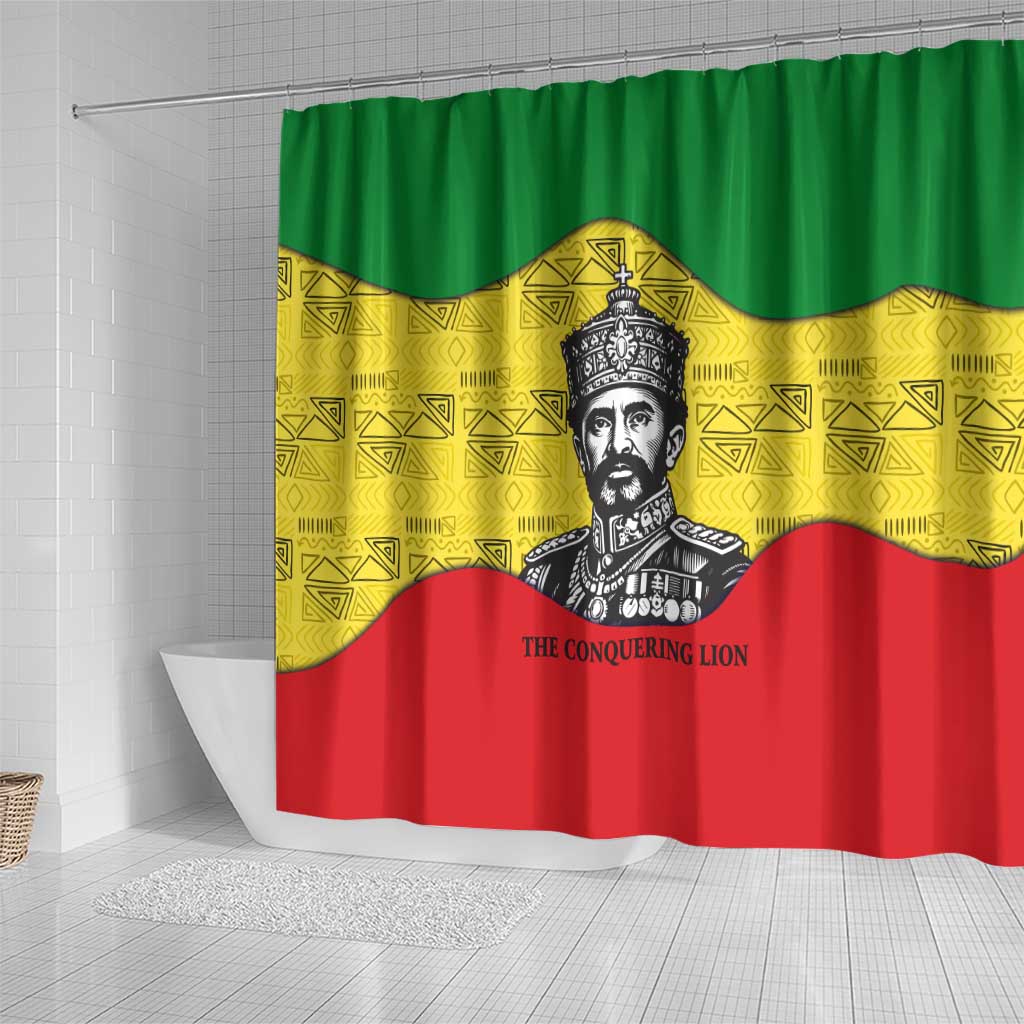 Haile Selassie I Shower Curtain Ethiopia Lion of Judah and Conquering Lion Pattern Tribute - Wonder Print Shop