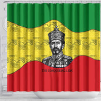 Haile Selassie I Shower Curtain Ethiopia Lion of Judah and Conquering Lion Pattern Tribute - Wonder Print Shop