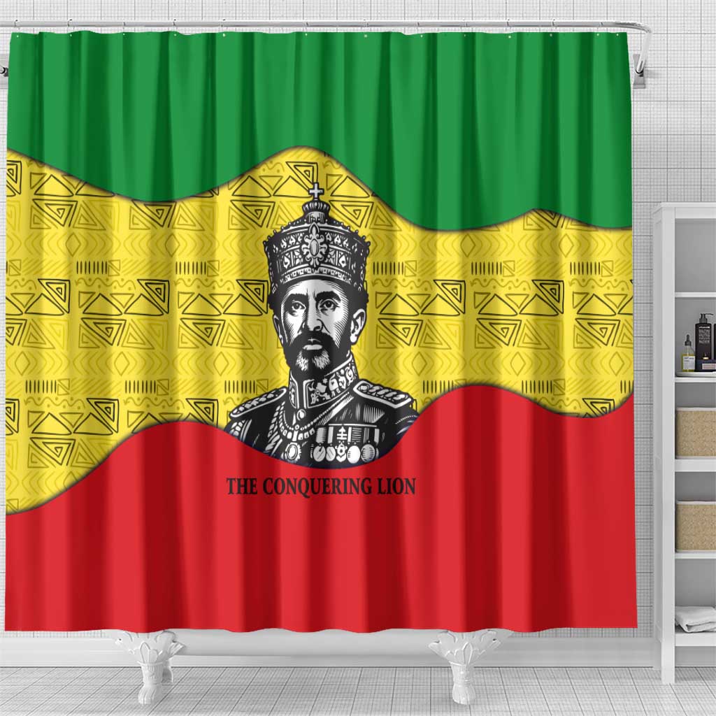 Haile Selassie I Shower Curtain Ethiopia Lion of Judah and Conquering Lion Pattern Tribute - Wonder Print Shop