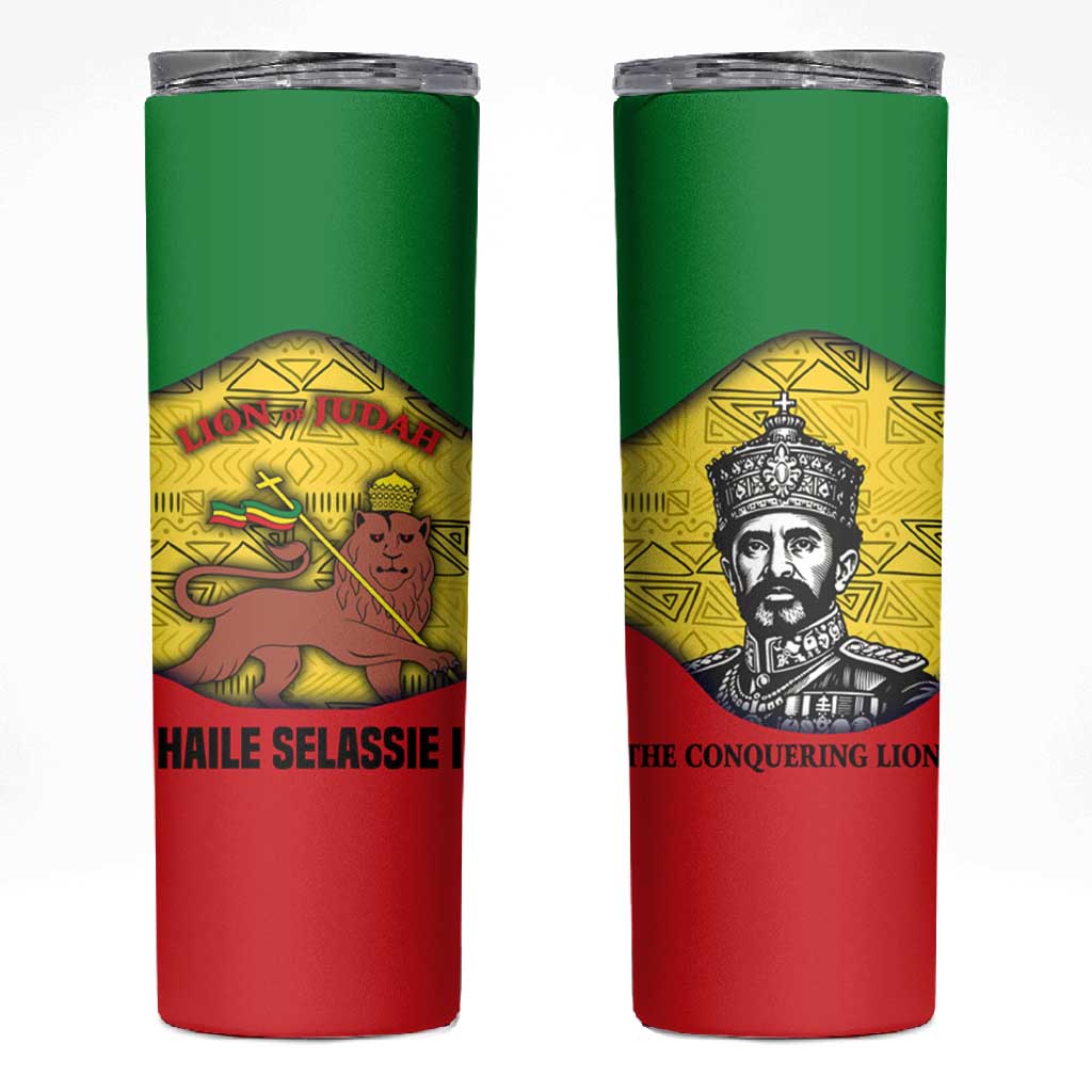 Haile Selassie I Skinny Tumbler Ethiopia Lion of Judah and Conquering Lion Pattern Tribute - Wonder Print Shop